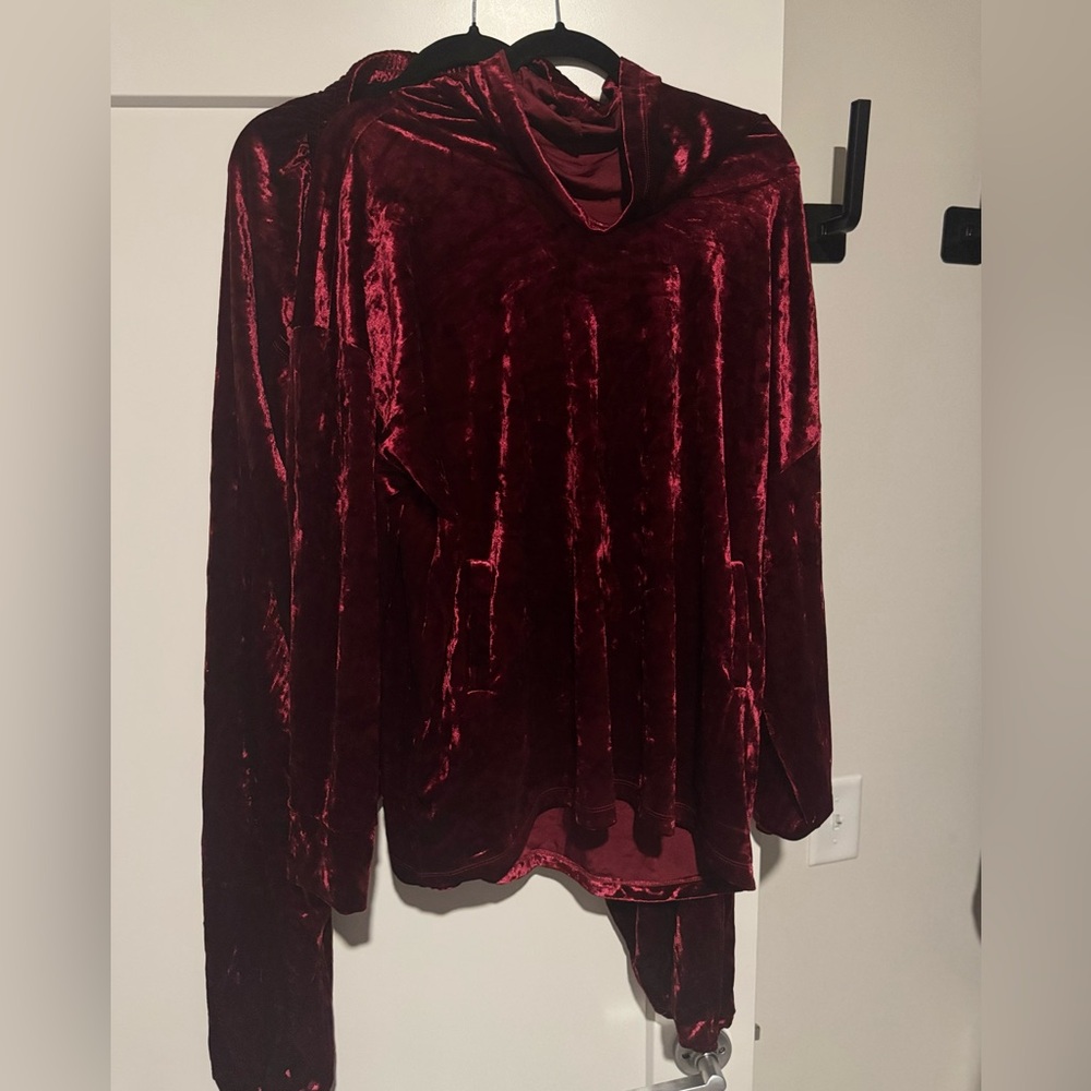 Crimson red velour matching pants and top